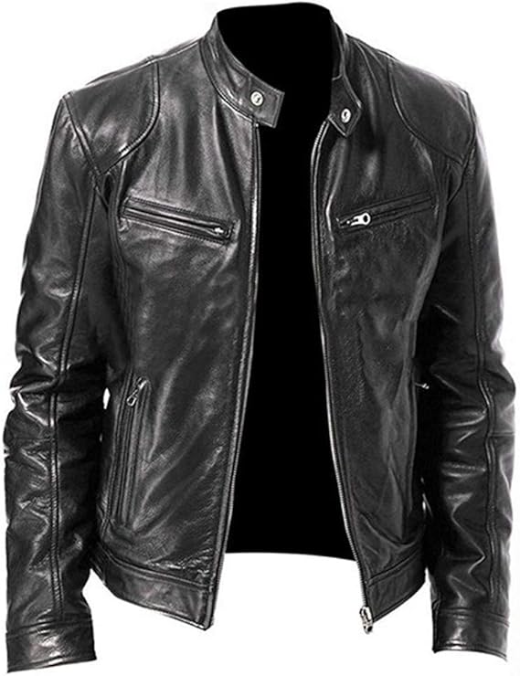 Men's Leather Jacket Motorcycle Jacket Men's Jacket with Zip Classic Vintage PU Leather Aviator Jacket Rockabilly Biker Leather Jacket Rocker Punk Leisure Jacket Western Highway Rocker Jacket