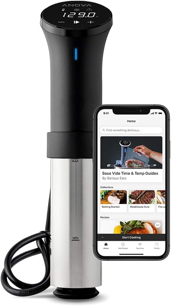 Anova Precision Cooker 2.0 [AN500-UK00], Sous Vide, WiFi, 100 Watts, Type G Plug included for UK use, Bluetooth, Anova App Included - Black and Silver