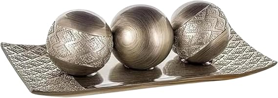 HomeRoots Tray and Orbs Balls | Centerpiece Table Decorations | Home Decor |Decorative Accents Balls for Living Room, Coffee, and Dining Table Decor |Set of 3 | Silver Decor