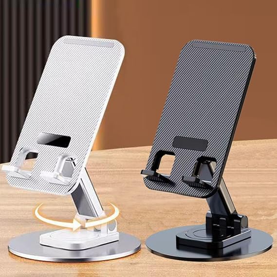Cell Phone Stand 2 Pack,Angle Height Adjustable Cell Phone Holder for Desk,Foldable Desktop Phone Holder Cradle Dock with Silicon Pad Compatible with All Mobile Phones (Black + White)