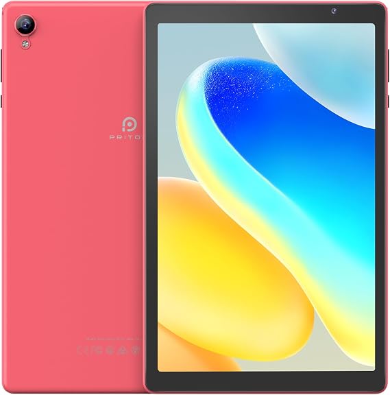 PRITOM Tablets 10 inch, TAB10 Android 14 Tablet, Quad-Core, WiFi, 32 GB, 6000mAh, HD IPS Display, Dual Camera, Bluetooth (Pink)