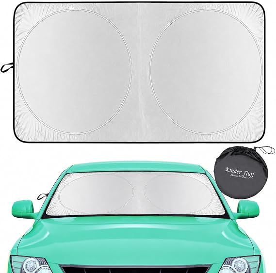 kinder Fluff Windscreen Sunshade | Reflective & Foldable Windshield Sun Cover & 99% UV Rays Block | Car Window & Car Interior Accessories Sunshades for Windshield & Dashboard Sun Heat - L (160x89cm)