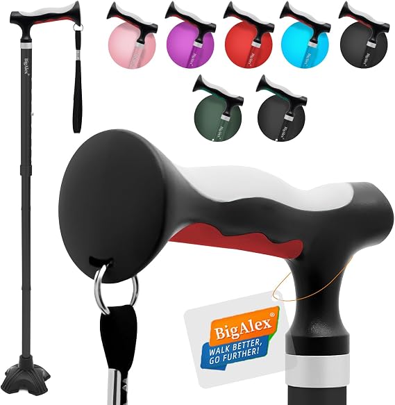 BigAlex Lightweight Collapsible Walking Cane with Soft Comfortable TPR Handle for Seniors and Elderly Adults, Larger Handle for Comfort, Adjustable Support Stick, Portable Travel Aid for Men & Women