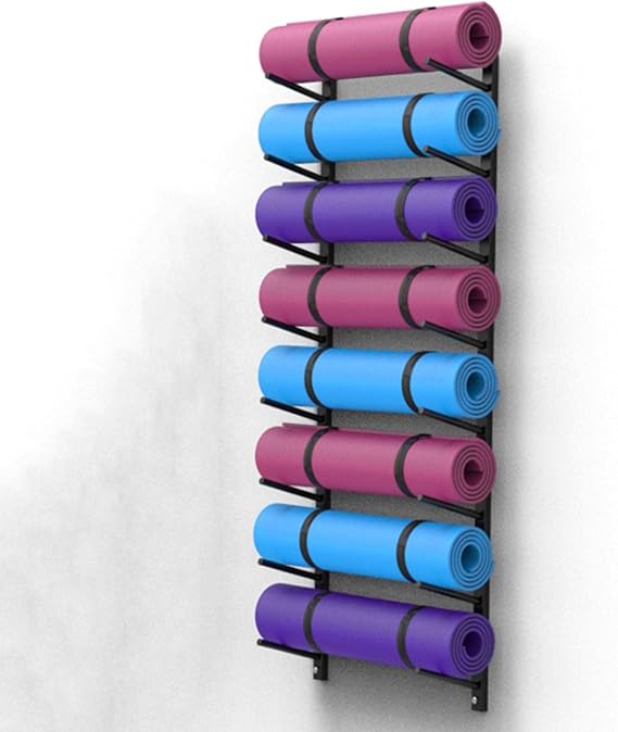 Yoga Mat Holder Wall Mount Foam Roller Rack, Home Gym Yoga Accessories Organizer Floating Shelf, for Hanging Yoga Strap/Towel, Workout Equipment Storage Brackets Yoga Mat Display Hanger