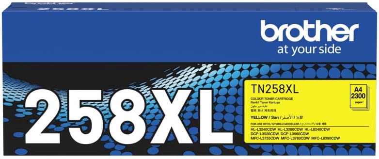 Brother Genuine TN258XLY, High Yield Yellow Toner Cartridge, Page Yield Up to 2300 Pages