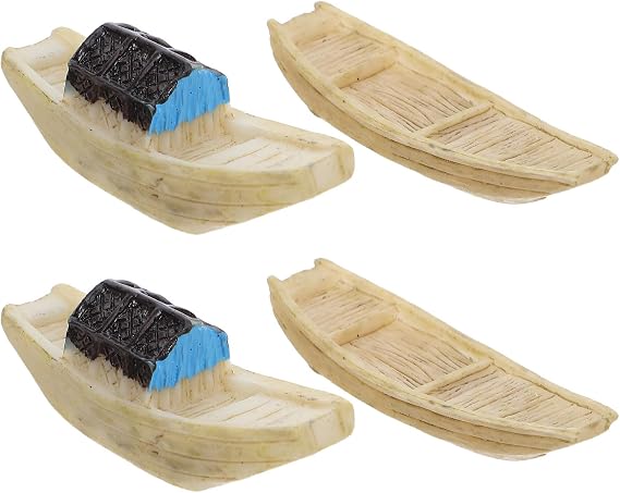 BESPORTBLE 4Pcs Mini Fish Boat Decoration Miniature Rustic Boat Figurine Dollhouse Sailboat Ornament Plastic Sailboat Decor Rustic Table Ornaments for DIY Zen Fairy Garden Bonsai Terrarium Beach