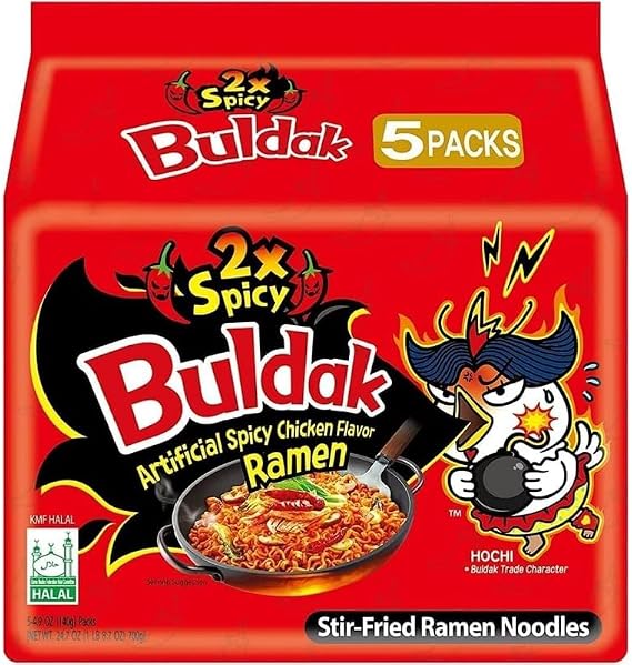 Buldak Hot Chicken Flavour Ramen 2x Spicy 5 Pack – 5 x 140g – Extra Spicy Korean Instant Noodles – 700g Total – Includes Gifty Goodness Shopping List
