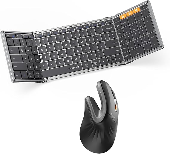 ProtoArc Foldable Bluetooth Keyboard Space Gray and Ergonomic Mouse Gray