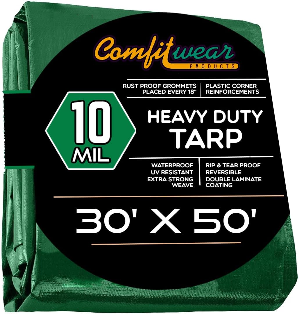 30 x 50 Heavy Duty GreenBlack Reversible 10 Mil Poly Tarp