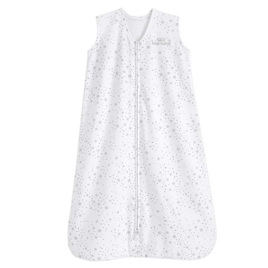 HALO SleepSack, 100% Cotton Wearable Blanket, Swaddle Transition Sleeping Bag, TOG 0.5, Midnight Moons-grey, Medium, 6-12 Months