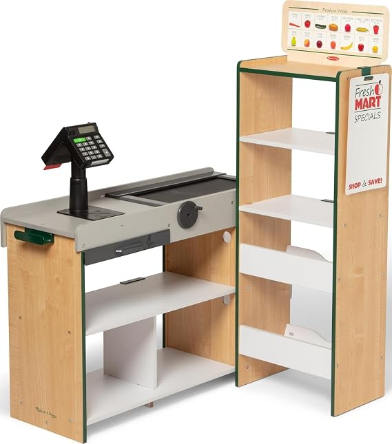 Melissa & Doug, Fresh Mart Pretend Grocery Store, Kids Cash Register with Scanner, Shelves, Conveyor Belt, Kids Toys for Girls & Boys