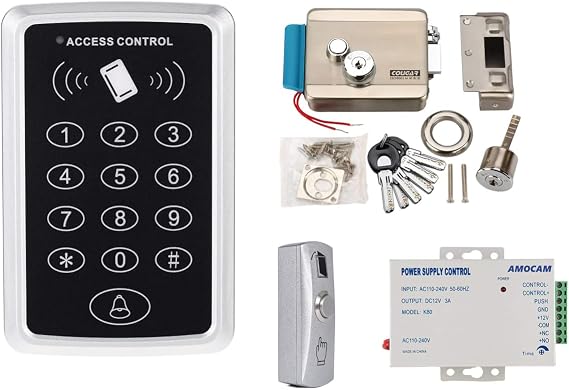 Door Access Control System, Password Keypad + Electric Lock + Power Supply Control + Door Exit Button Suitable for Apartment, Office, Access Control