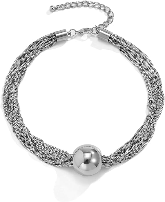 CYWQ Chunky Chain Necklace Multi Layered Necklace Ball Pendant Choker Necklace Punk Jewelry Hiphop Necklace for Women and Girls