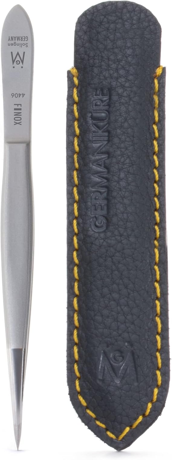 GERMANIKURE Pointed Tweezers, Precision German Steel, Leather Case