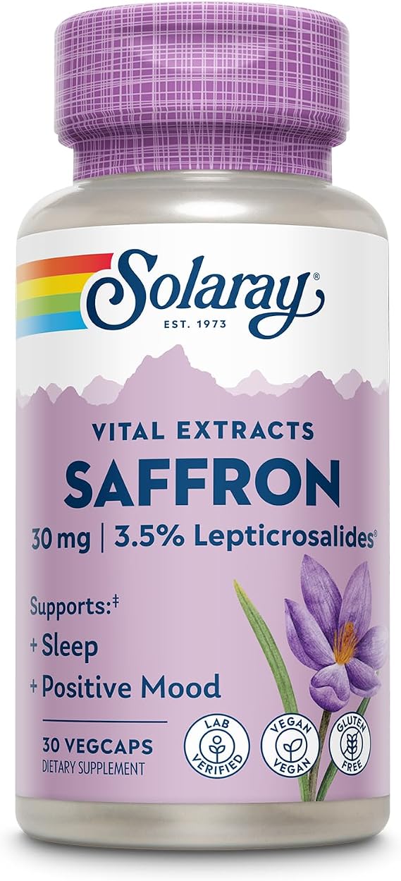 SOLARAY Saffron Extract, 30 VegCaps | Sleep & Positive Mood Support, Affron Saffron Extract, 30 Servings, Vegan, Gluten Free, Lab Verified