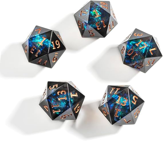 5PCS Polyhedral Dice D20 Dice 22mm Resin 20 Sided Dice Game Dice for RPG MTG DND Dice Table Games (Black Green)