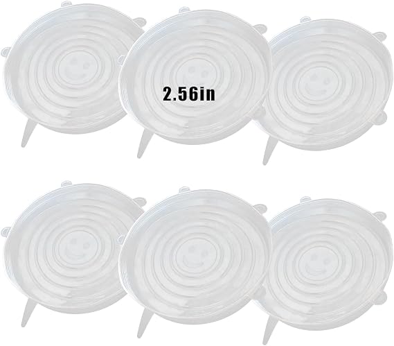 Silicone Stretch Lids, 6 Pcs, 2.56in | Reusable and Durable, Silicone Container Covers, Food Storage, Expandable Bowl Covers, Dishwasher & Freezer Safe