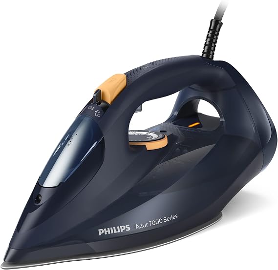 Philips Series 7000 Dampfbügeleisen – 3000 W konstante Dampfleistung 55 g/min Dampfstoß 250 g Vertikaldampf SteamGlide Elite Bügelsohle Blau/Gelb (DST7060/20)