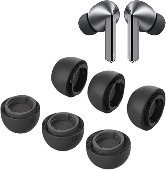 Aiivioll 3 Pairs Ear Tips for Galaxy Buds3 Pro (2024), S/M/L 3 Sizes Memory Foam Eartips Earbuds Earplug Replacement Fit in Case Compatible with Samsung Galaxy Buds 3 Pro - Black