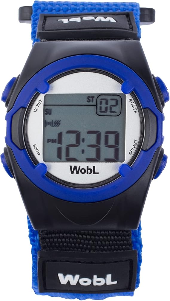WobL Vibrating 8-Alarm & Repeating Countdown Timer Watch for Kids & Adults, Medication/Sports/Meetings/Potty Reminders, Blue