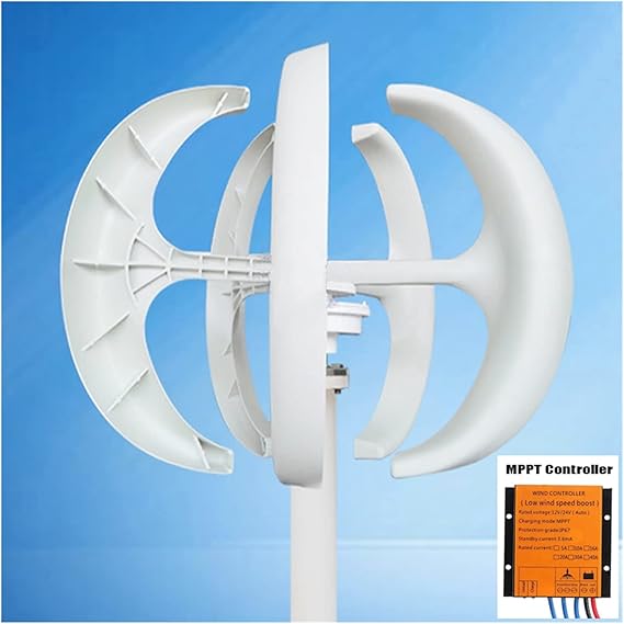 Wind Turbines, 3000W Small Vertical Axis Wind Turbine Generator 3KW 12V 24V 48V with MPPT Low Noise Windmill for Home Farm Wind System,for Hybrid Solar Wind System(White with Control,24V)