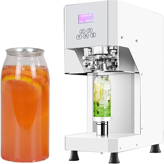 Can Sealing Machine 370W Full Automatic Can Seamer Can Sealer with LCD Panel, Tin Can Sealer Bottle Can Capping (White)