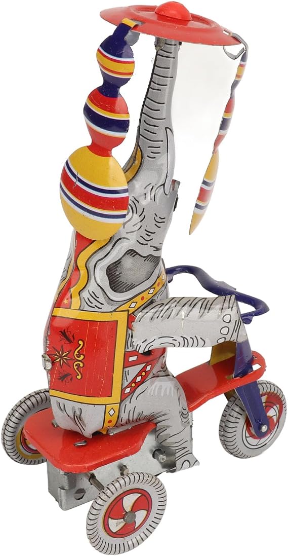 RiToEasysports Wind Up Toys, Elephant On Tricycle Tin Toy Clockwork Driven Iron Retro Elephant Tin Toy Nostalgia Collection Toys for Collection