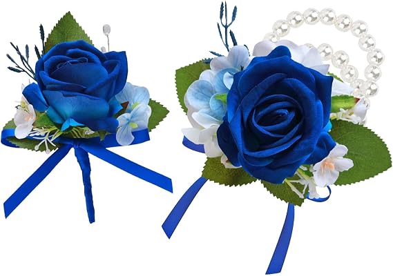 CherishedMoments 2Pcs Navy Blue Corsage and Boutonniere Set,Prom Wedding