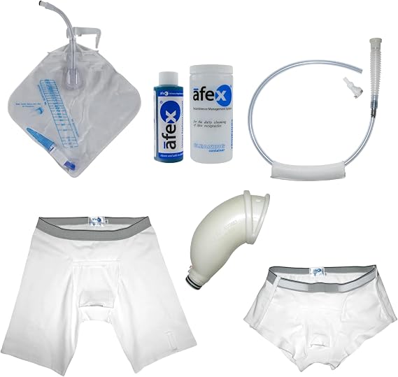 Afex Night Time Incontinence Management System - Incontinence Supplies with Open-Sided Briefs with High Style Receptacle, Accessories & Extra Capacity Bed Bag - S (for 28-30 Waist)