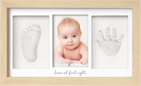 Ash Wood Baby Hand & Footprint Kit - Newborn Keepsake Frame, Personalized Gifts for Girls & Boys, Mother's Day Gift