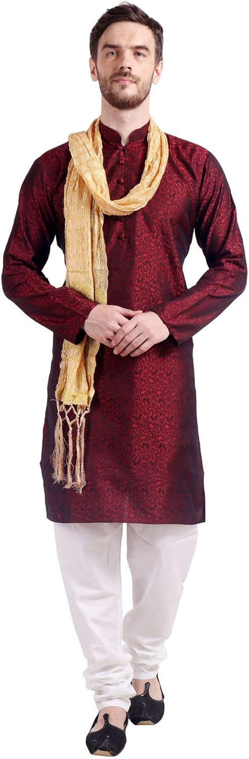 Maple Clothing Mens Kurta Pajama Poly Silk Indian Wedding Party Dress