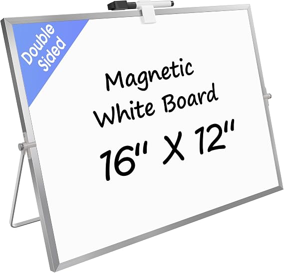 MaxGear Dry Erase Board with Stand 16" x 12", Small Whiteboard for Desk | Double-Sided Adjustable Tabletop Writing Board with Marker, Portable Desktop White Board for Office, Home, Study