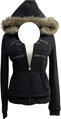 Vhitler Y2k Fur Hood Zip Up Hoodie Women Teen Girls Fairy Grunge Fall Winter Crop Coats Streetwear Jacket Vintage Sweatshirts