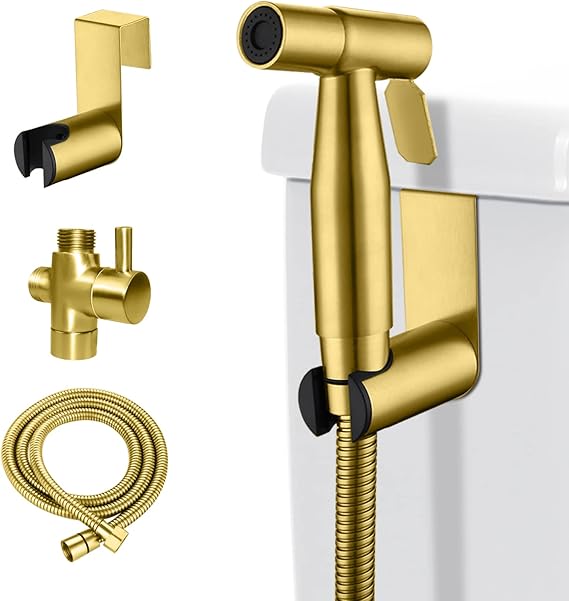 LOSCHEN Bidet Sprayer kit for Toilet, Hand Held Sprayer Shattaf Toilet Attachment Stainless Steel for Pet Bath/Personal Hygiene/Bathroom, Easy to Install (Gold)