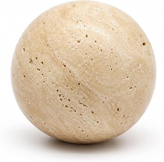 Yellow Travertine Marble Sphere, Hand-Polished Natural Stone Ball Decor, Living Room Accent (10cm Diameter)