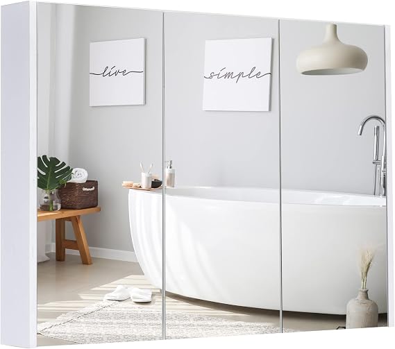 GLACER Bathroom Wall Mounted Storage Cabinet with Triple Mirrored Doors