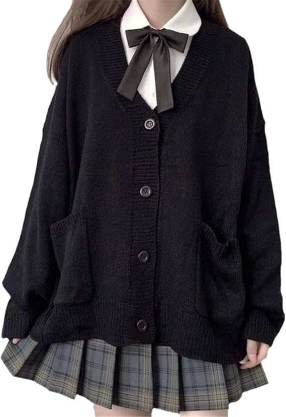 Womens Japanese Cute Kawaii Knitted Cardigan Sweater Cosplay Long Sleeve Button Down JK School Uniform Jacket