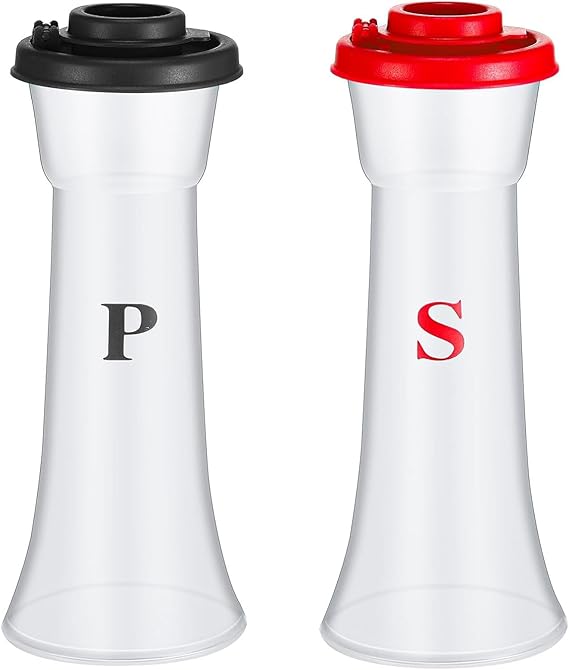 Set of 2 Plastic Salt and Pepper Shakers with Lids Moisture Proof Salt Pepper Shaker Set, Airtight Lids, BPA-Free, for Home Kitchen Restaurant Camping (Red Black)