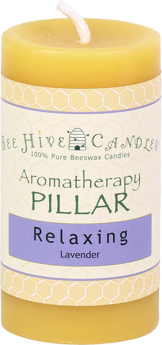 100% Pure Beeswax Aromatherapy Pillar Candle (2" x 3", Relaxing)