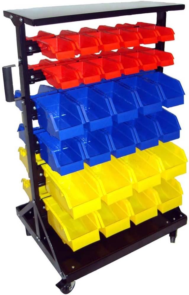 ToolUSA Double Sided 60 Bin Rack | Multicolor & Mobile | 3 Sizes, 3 Colors | 28 x 22 516 x 40 71.1 cm x 56.7 cm x 101.6 cm | Shop & Store Solution