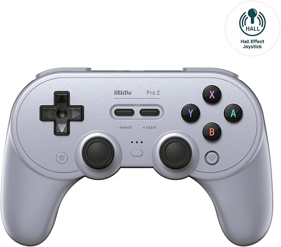 AKNES 8Bitdo Pro 2 Bluetooth Controller, Hall Effect Joystick Update, Gaming Controller Compatible with Switch, Apple, Windows, Steam Deck, Android and Raspberry Pi - Gray Edition