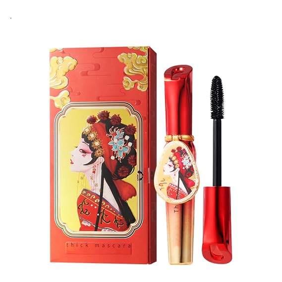 Mascara with Makeup Mirror, From Chinese Peking Opera inspired design, Smooth, Waterproof, Smudge-proof, Thick and Long Lasting, Curling Mascara, Black, Gift(1 Pcs)