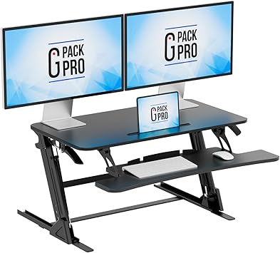 36 Wide Standing Desk Converter Sit-to-Stand Workstation for Dual Monitors, Height Adjustable Up to 17.3 with Large Keyboard Tray Black
