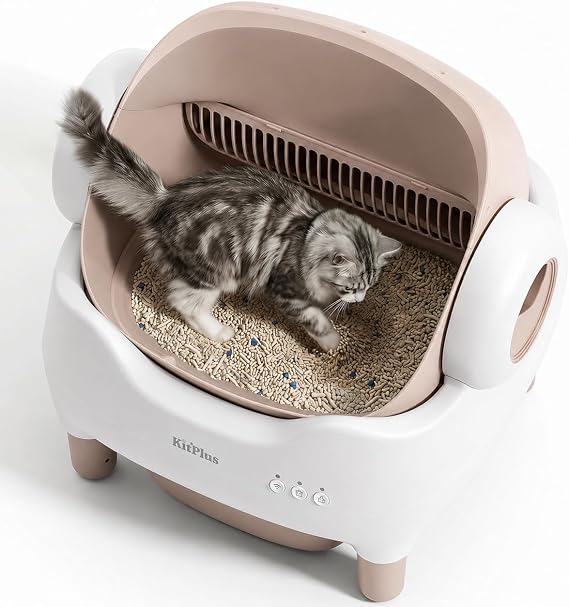 KITPLUS Self Cleaning Cat Litter Box with App Control for Multiple Cats | Safety Sensors Anti-Pinch Protection Ultra-Quiet Operation Large Waste Bin For Cats 2-25 lbs Odor Control