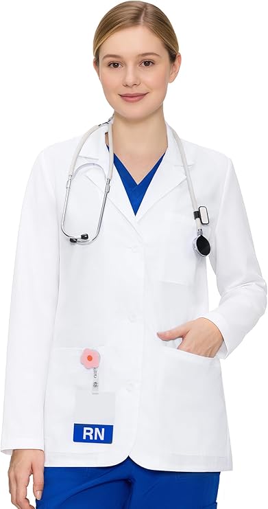 Lab Coat for Women, Lab Jacket Long Sleeve, White | 3 Pockets, Clinic Layer, For Students, Doctors, Lab Work, Rounds, Workwear Layer, Costume, Previously COZYFIT