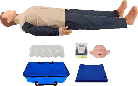 5.4ft Adult CPR Training Manikin, First Aid Training Model Cardiopulmonary Resuscitation Simulator, for Patient Education and Teaching, Medium Skin Tone