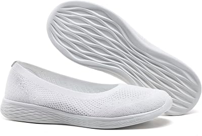 poemlady Womens Slip on Loafer Shoes - Mesh Casual Ballet Flat Nurse Walking Sneakers Round Toe Knit Casual Memory Foam Shoes