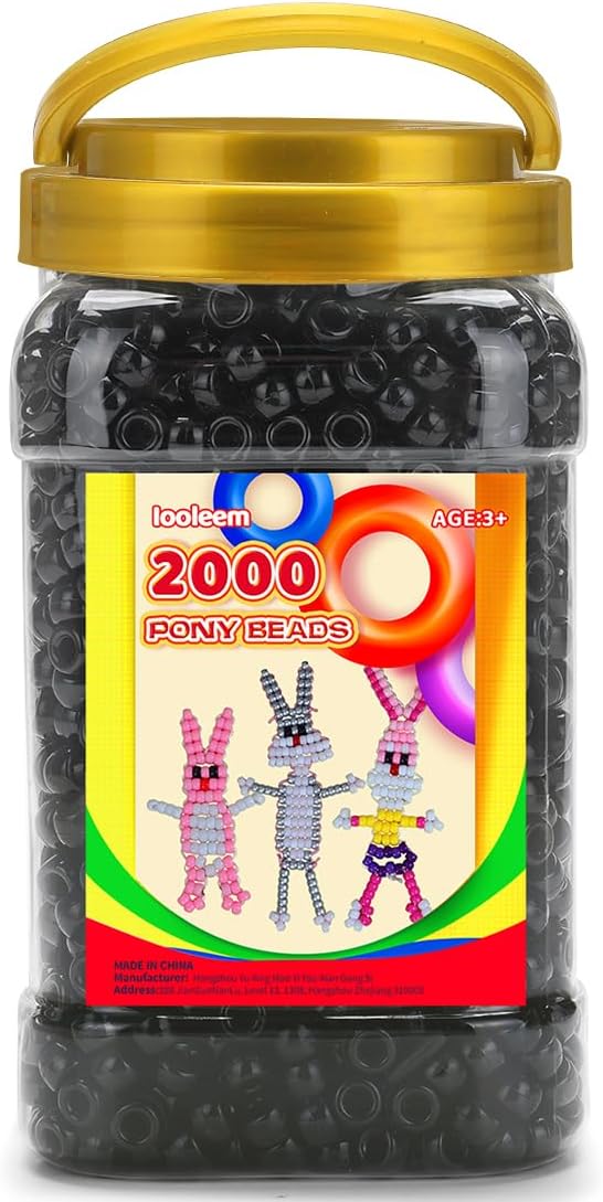 Iooleem Pony Beads(2000pcs Black Pony Beads), Beads for Jewelry Making, Beads for Crafts, Beading Supplies, Arts & Crafts Materials for Jewelry Making.