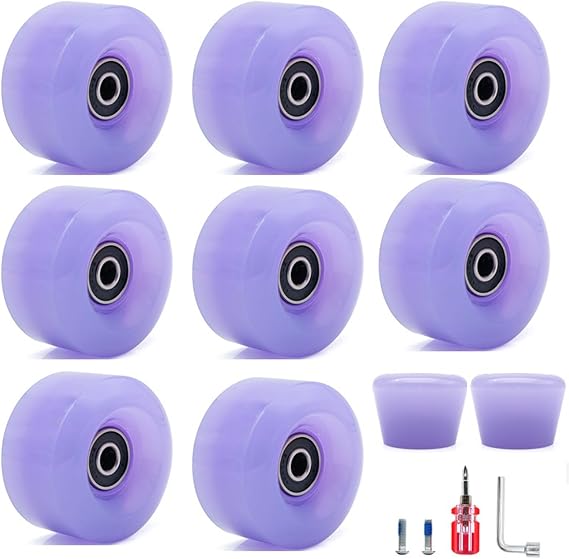 8 Pack Roller Skate Wheels 58mm x 32mm 82A PU with 608RS Bearings for Quad Skates and Skateboards Indoor Outdoor Use Red Green Blue Pink Purple Black White(Purple)