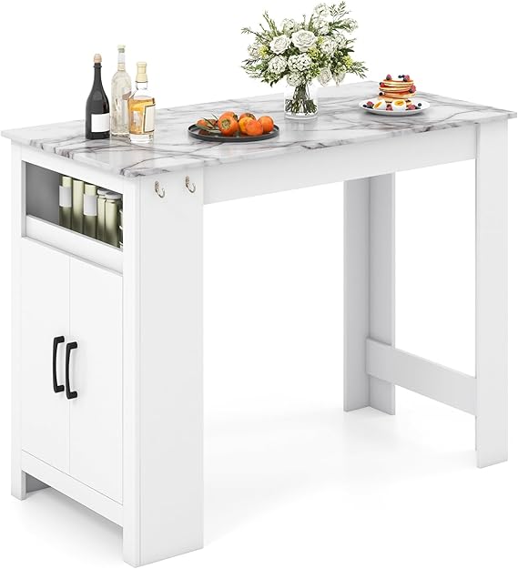 COSTWAY Bar Table, Modern Faux Marble Breakfast Table